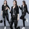 Women's Two Piece Pants Autumn Hooded Jacket Coat Set Fashion Oversize Denim Elastic Waist Loose Jeans 2 Sets Lady Outifits