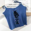 Camisoles Tank Gym Tank Topps Spaghetti Straps Knitting Camisole Female Cross Drawstring Solid Sexig Y2K Crop Top för Summer Y2K TOPS 230411