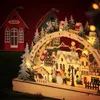 Weihnachten Desktop Holz Ornamente LED Licht leuchtende Weihnachten Dorf Home Dekoration P0828273I