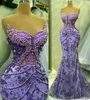 2023 April Aso Ebi Lavender Mermaid Prom Dress Pearls Sequined Lace Evening Formal Party Second Reception Birthday Engagement Gowns Dresses Robe De Soiree