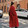 Women's Wool Blends Winter Trench Coat For Women Elegant Fashion Korean Casual Thick Wool Coat Red Lace-Up Long Jacket Black Woman Coat With Blet 231110