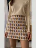 Faldas Vintage Rhombus Plaid Knitting Mini Falda Moda Mujer Cintura alta Bodycon One Step Sweater Falda Jacquard B-007 230412