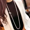 Chaînes Bijoux pour femmes 8-9mm 110cm Micro incrusté Zircon Eye Accessoires Blanc Collier de perles d'eau douce Longue chaîne de pull