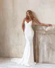 Elegant Simple Plus Size Mermaid Wedding Dresses Spaghetti Straps V Neck Backless Pleats Draped Floor Length Satin Sceond Reception Dress Bohemian Bridal Gowns