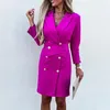 Vrouwen Pakken 2023 Fashion Office Dames Lange Mouw Vrouwen Herfst Pak Kraag Slim Fit Double Breasted Werk Jurk A-lijn blazer