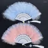 Figurines décoratives Lace Feather Fan pliant main chinois style style avec pendentif lolita dance cosplay accessoires de mariage cadeau de fête de mariage décoration