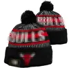 Bulls Beanies Chicago Beanie Cap Wool Warm Sport Knit Hat Basketball North American Team Striped Sideline USA College Cuffed Pom Hats Men Women a3