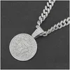 Pendentif Colliers Hip Hop Iced Out Chaînes Cubaines Bling Rond Numéro 7 Mens Collier Miami Chaîne En Or Charme Bijoux Choker Giftspendan Dhzy5