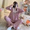 Women's Sleepwear Plaid Spring Pajama Sets Women Sweet Lace Design Daily Bow Ruffles Soft Comfortable Kawaii Girlish Thermal Ins