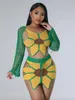 Two Piece Dress Women Long Sleeve Tops And Mini Skirt Hand-crocheted Sunflower Swimsuit Cover Ups 2023 Summer 2 Set Beach Suits