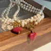 Hanger Kettingen Messing Echte Natuurlijke Parel Rood Hart Kralen Ketting Vrouwen Sieraden Punk Designer Runway Zeldzaam Gewoon Jurk Boho Japan Koreaans