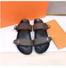 2023 Sandaler Slide Slipper Women Flat Mule Waterfront Brown Flower Sandal Womens High Heels Shoes 34-45 med låda och dammväska #LWS-01 #GMS-01