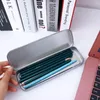 المكتب Simple Metal Silver Student Pen Box Storage Storage Storage Storage Stageery