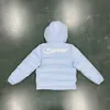 Hot Sale Den senaste Trapstar Down Cotton Jacket för herrarna Ice Blue Hooded Löstagbar Patch Brodery British Fashion Brand