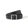 Belts 2023 Minimalist Silver Buckle Black Imported Calf Leather Classic Versatile Men's And Women's Square Belt