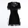 Casual Dresses Halloween Gothic Women Dress Long Sleeve High midja 2023 Goth Eesthetic 90s Egirl Sexig Slim Party Club