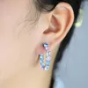 Blingbling buzlu 30mm açık mavi açık pembe geometrik zirkon kasnak küpeler döşeli tam kübik zirkonya moda hip hop kadın bayan Noel hediye takı takı