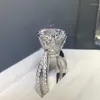 Cluster Rings Luxury 925 Sterling Silver Big Diamond S925 White Gold Plated Cubic Zircon Women Wedding Engagement Promise Par Ring