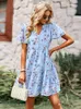 Casual Dresses MSFilia Fashion Floral Dress Women Spring Autumn V Neck Kort ärm Löst Chic Printed Dresses 230413