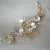 Pinces à cheveux, accessoires de mariée, bijoux de mariage, perles, cristal, couleur or, feuilles, émail, fleur, peigne, couvre-chef