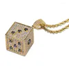 Pendentif Colliers Plein Cube Zircon 3D Magic Cube avec 24 pouces Glacé Chaîne de corde en acier inoxydable Bijoux de luxe Hip Hop