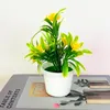 Dekoratif çiçekler çok renkli yapay saksı bitkileri 5 küçük lotus simülasyonu bonsai sahte bitki ofis masaüstü süsleri ev dekor