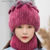 Chapéus cachecóis conjuntos 2023 feminino inverno quente real rex coelho pele chapéu de neve c chapéus para mulheres meninas pele real malha crânios gorros natural fofo hatl231113