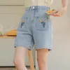 Shorts femininos feminino bordado floral jeans de ciclismo de verão de verão de alta cintura Jean calça curta y2k harajuku motociclista