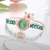 Montres-bracelets montre pour femmes mode feuille verte diamant rond femmes avec Bracelet de réglage gratuit Reloj Para Mujer