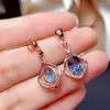 Dangle Oorbellen 14k Rose Goud Kleur Blauw Kristal Topaas Zirkoon Diamanten Edelstenen Druppeloorbel Voor Vrouwen Sieraden Brincos Accessoires