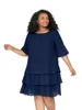 Plus Size Dresses Elegant Summer Half Sleeve Causal Party Dress Women Navy Blue A-line Tiered Large O-Neck Boho 7XL 8XL