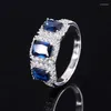Pierścienie klastra 925 Sterling Silver 5 7 mm Lab Sapphire Ruby High Carbon Diamonds Creła Stoli Pierścień Weddna