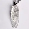 Pendant Necklaces FYJS Unique Handmade Weave Natural Clear Quartz Engraved Cicada Long Beads Chain Necklace Fashion Jewelry