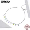 Anklets Wostu Anklet % 925 Sterling Silver Colorful Rainbow Zircon Fashion Barefoot Original Chain For Women Armband Jewelry Fit020 Q231113