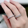 Anéis de cluster SpringLady Classic 925 Sterling Silver 3mm Asscher Cut Full High Carbon Diamonds Gemstone Anel de Casamento Banda Fine Jewelry