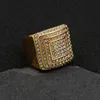 Band Rings Hip Hop Bling Iced Out Stainless Steel Arc Square Finger Rings for Men Rapper Jewelry Gold Color Drop 231113