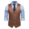 Gilets pour hommes Business Mens Tweed Gilet Vintage Formel Herringbone Rétro Bouton en daim Gilet Down Col V Moto Top