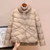 Winter Lightweight Short Down Filling Jacket Loose Fit Pocket Buttons Warm Pocket Female Simple Quilted Puffer Coat