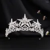 Haarspeldjes Luxe Kristal Bruiloft Tiara Strass Bruidskroon Zilver Kleur Diadeem Sluier Tiara Bruid Accessoires Hoofddeksel