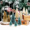 クリスマスデコレーション24pcs人工ミニボトルブラシツリーヴィレッジウッドベーステーブルトップ装飾用の小さなサイザルツリー231113