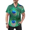 Men's Casual Shirts Fancy Peacock Feathers Cute Animal Print Beach Shirt Hawaiian Streetwear Blouses Man Plus Size