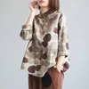 Kvinnors blusar 2023 Autumn Woman Shirt Långärmad bomullslinne Knapp Fritidtröjor Retro Polka Dot Print Tops Blusas Elegant