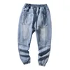 Jeans Garçons Taille Élastique Patchwork Jogger Jeans pour Enfants 6 À 14 Ans Pantalon Printemps et Automne Coréen Vêtements Denim Pantalon 230413