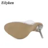 Pantofola Eilyken 2023 Nuovo PVC Gelatina Sandalo di Cristallo Punta Aperta Sexy Tacco Sottile Donne Pantofola Trasparente Pompe