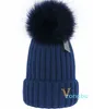 moda inverno cappello lavorato a maglia cappello di pelliccia reale donne addensare berretti procione pompon tenere al caldo cappelli ragazza snapback pompon beanie cappelli