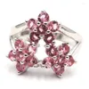 Anneaux de cluster 18x18mm Forme de fleur romantique 4.7g Rose Tourmaline Smokey Topaz Femelles Usage quotidien 925 Argent sterling massif