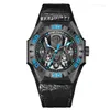 Нарученные часы REEF TIGER/RT MEN LIMITED AUTOMATIC MECHATION WATCE ALL BLACK BLUE Skelet