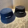 Ball Caps Miu Family Miao Family's Same Denim Wash Blue Black Women's Embroidery Letter Logo Fisherman Hat Sun Visor