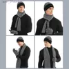 Mützen, Schals-Sets, 3-teilig, für den Winter, warm, Beanie-Mütze, langer Schal, Touchscreen, Gs-Set, winddicht, weicher Fäustling für Männer und Frauen, Schwarz L231113