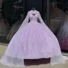 Shiny Lilac Princess Quinceanera Dresses With Cape Glitter Pärled Crystals Ball 15th Birthday Prom Party Gown Vestidos 322